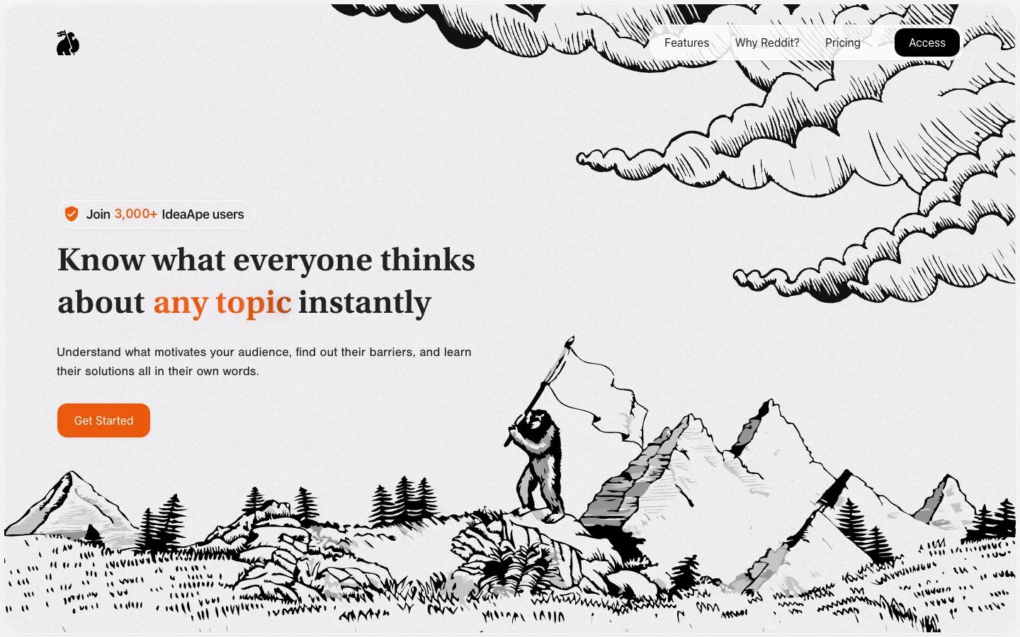 Screenshot of the IdeaApe homepage