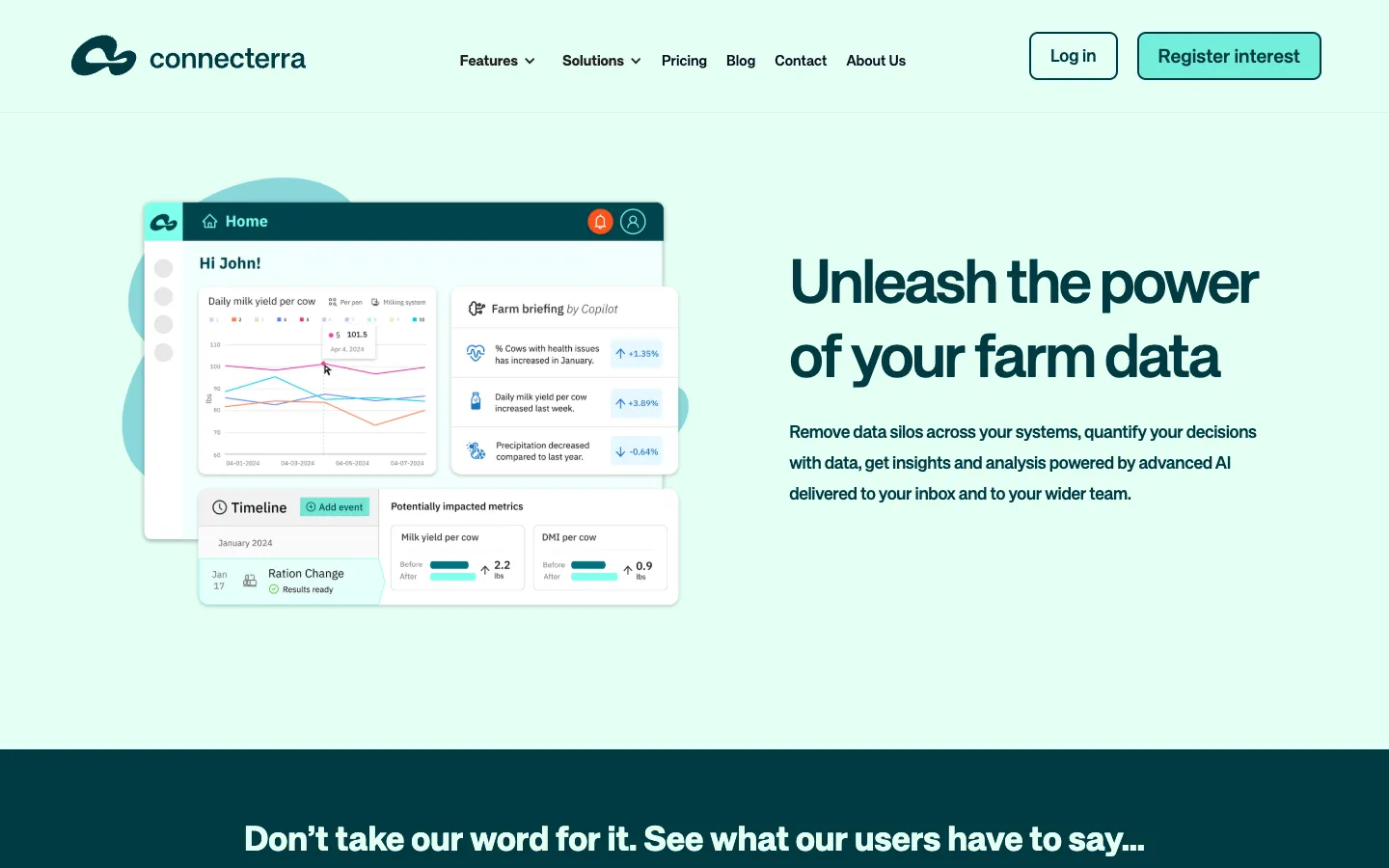 Screenshot of the connecterra.ai homepage