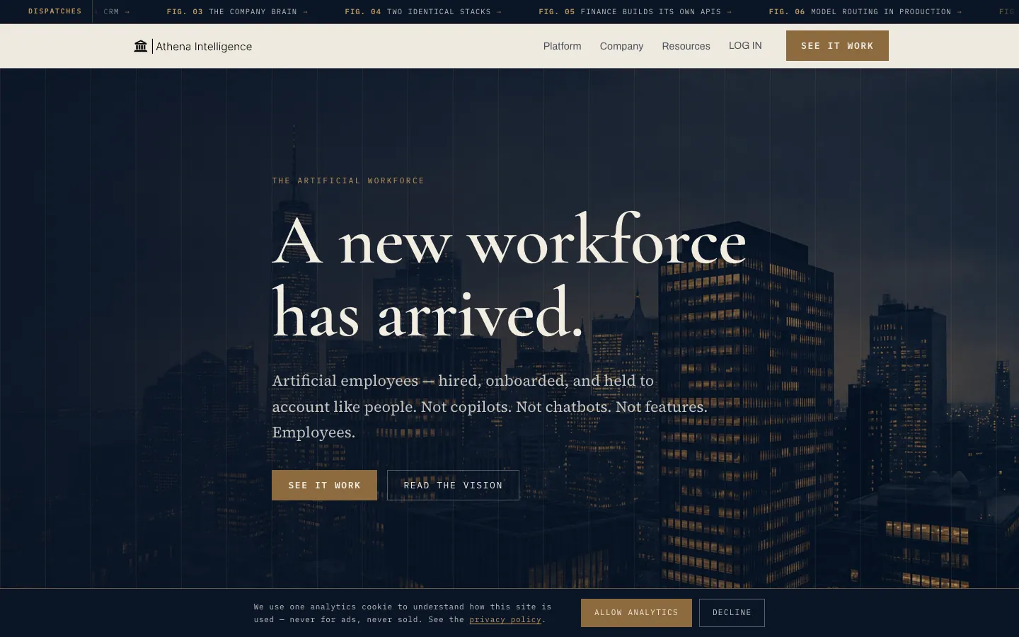 Screenshot of the Athena Intelligence homepage