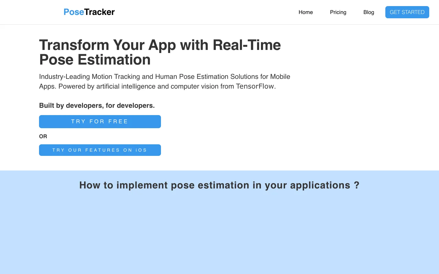Screenshot of the PoseTracker API homepage