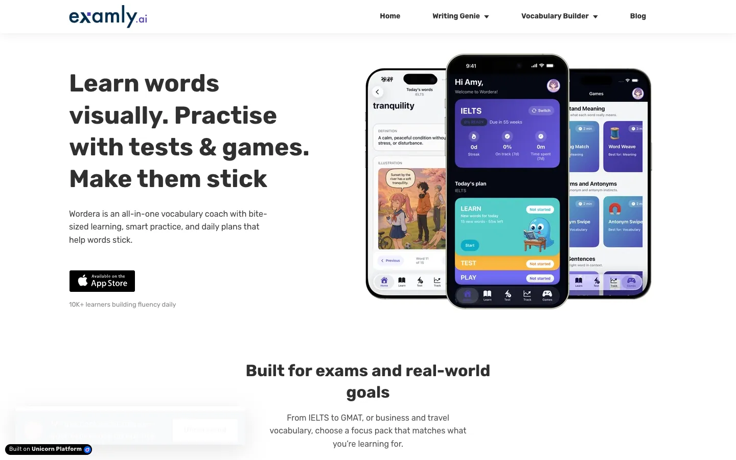 Screenshot of the Examly.ai homepage