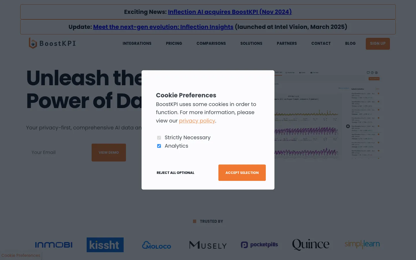 Screenshot of the Ada by BoostKPI homepage
