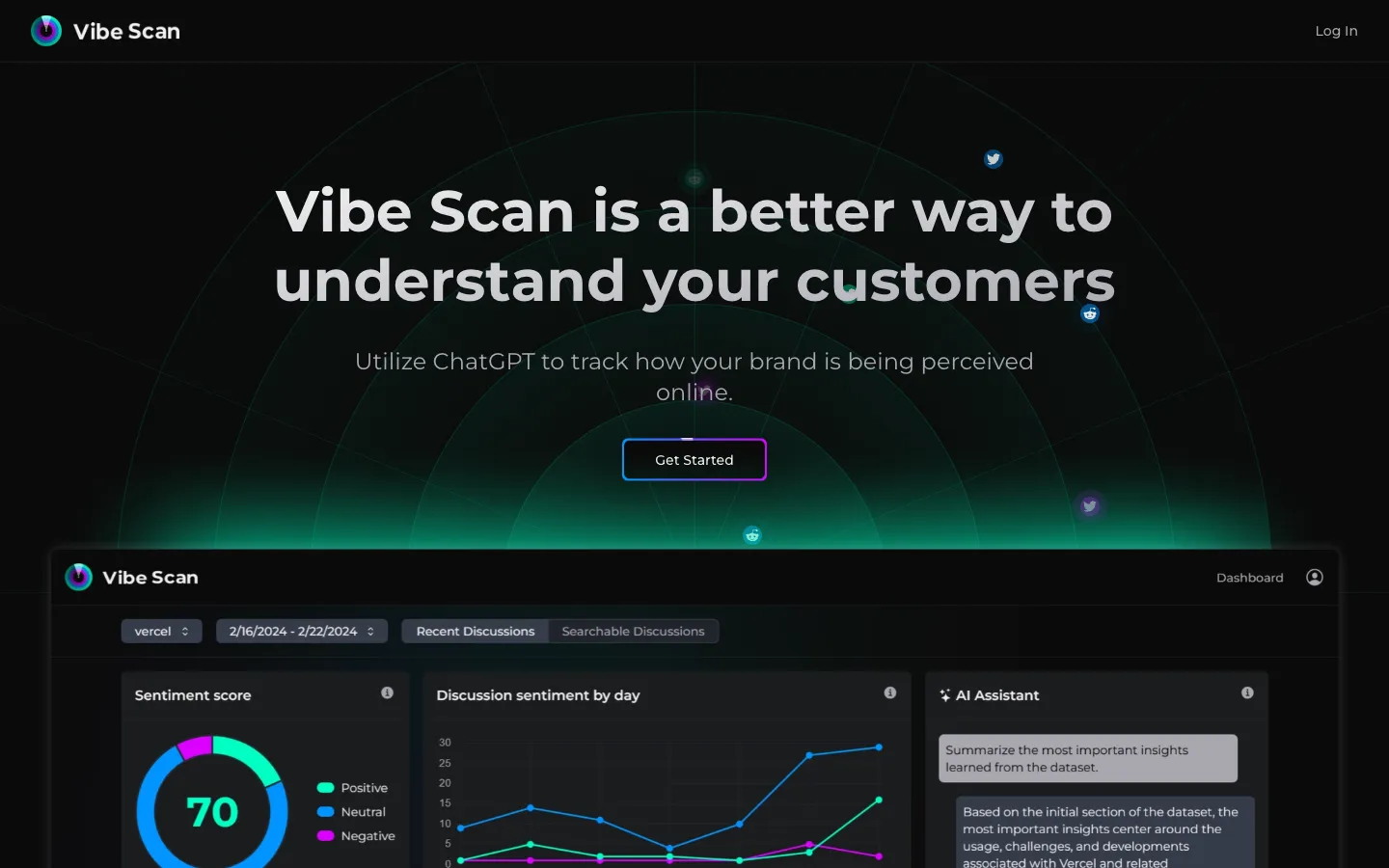 Screenshot of the Vibe Scan homepage