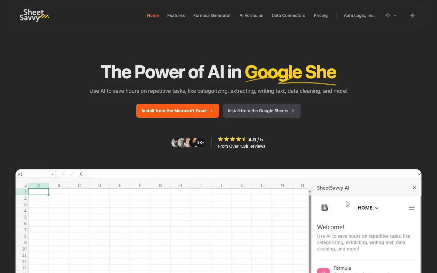 Screenshot of the SheetSavvy AI homepage