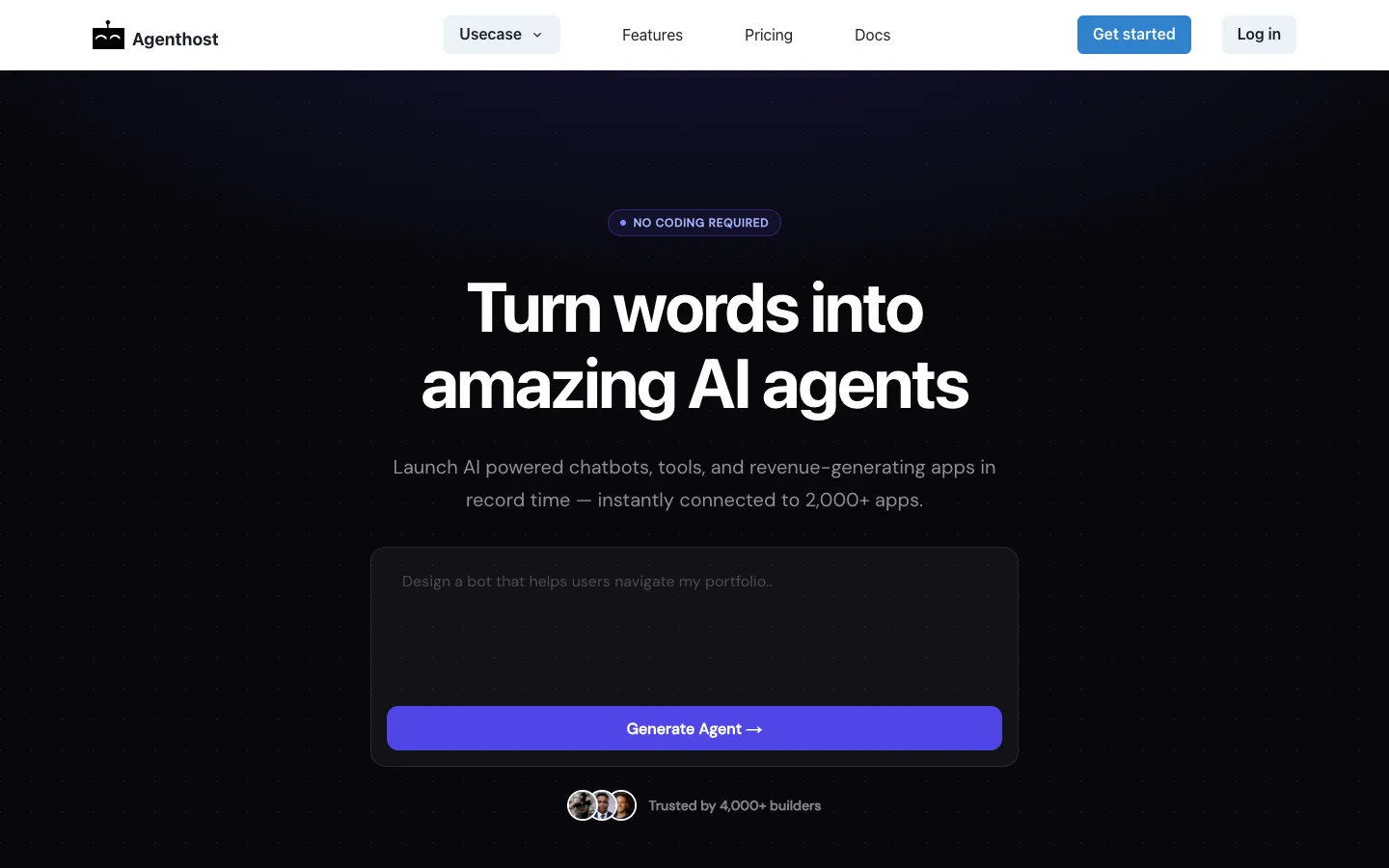 Screenshot of the Agenthost.ai homepage