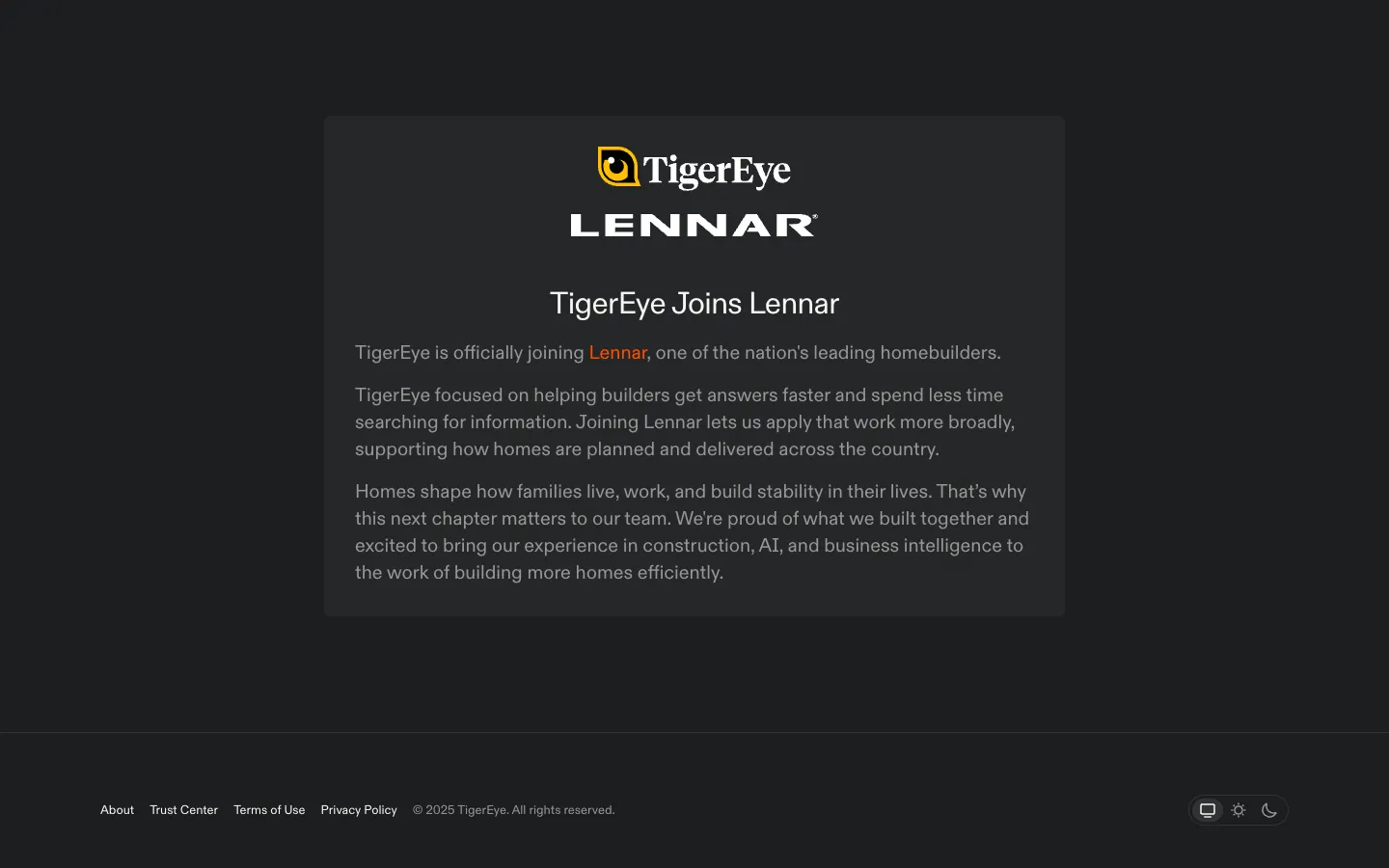 Screenshot of the TigerEye homepage