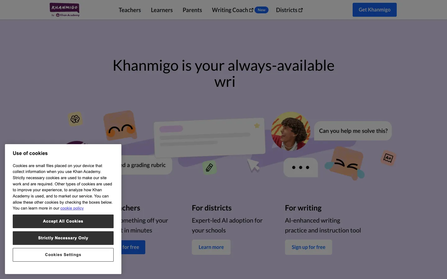 Screenshot of the khanmigo.ai homepage