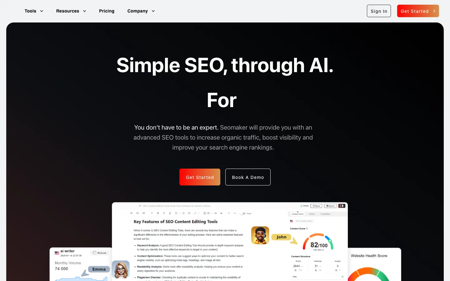Screenshot of the Seomaker homepage