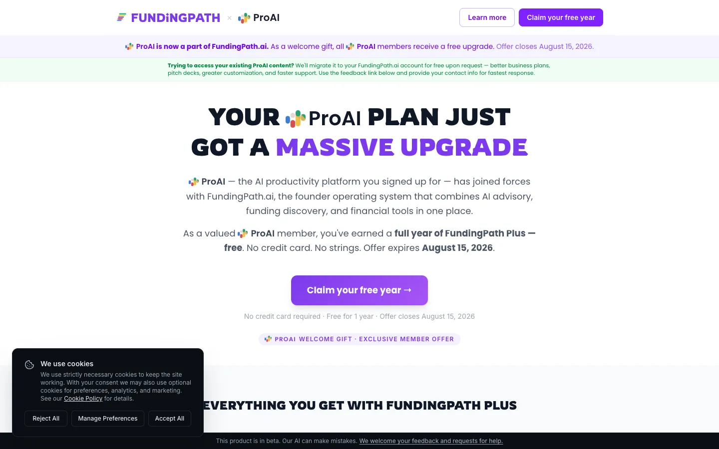Screenshot of the ProAI homepage
