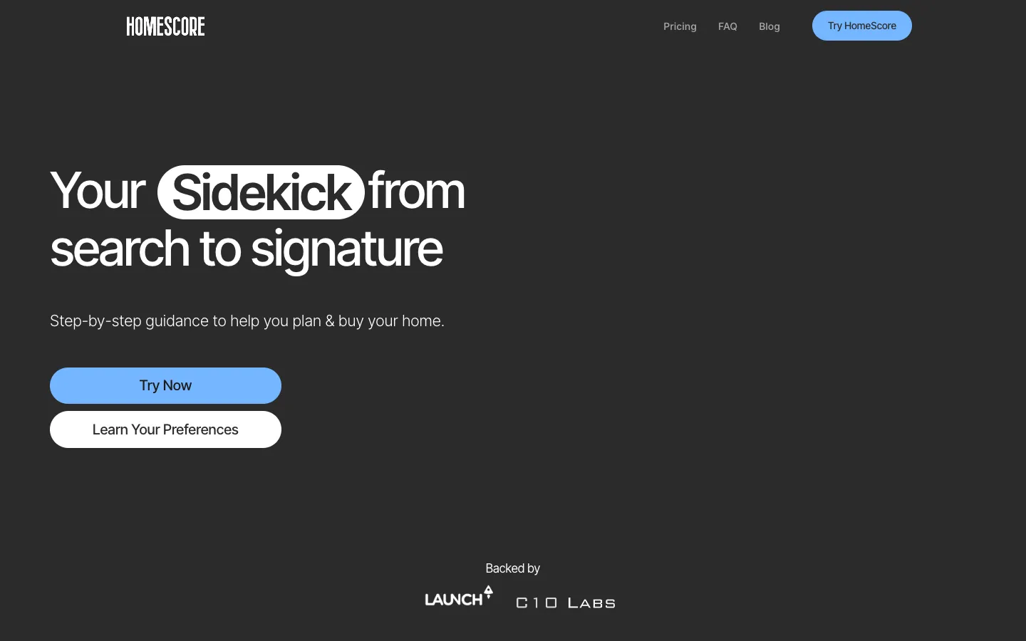 Screenshot of the HomeScore homepage