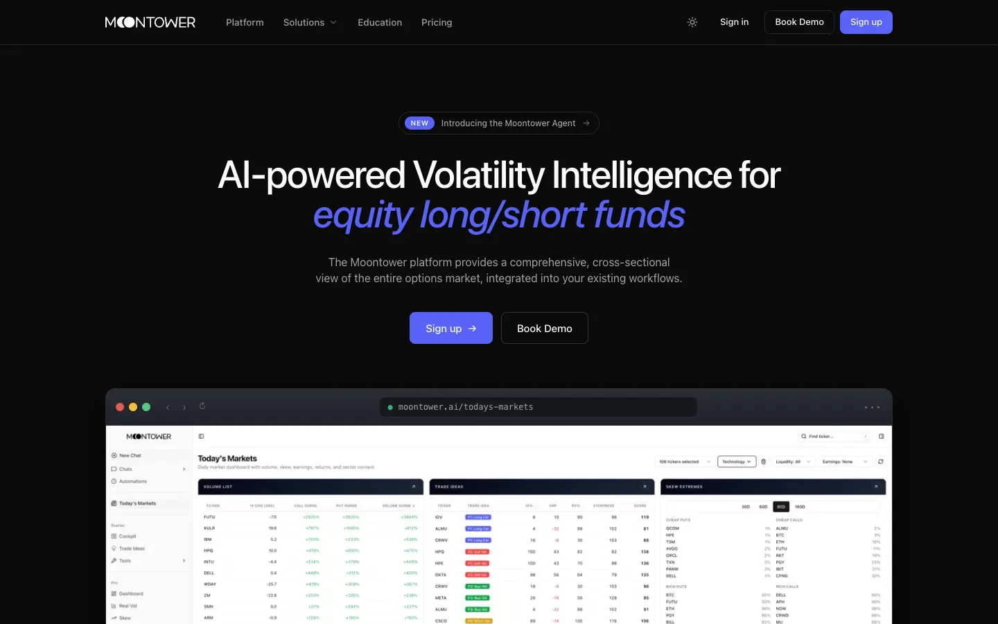 Screenshot of the Moontower homepage