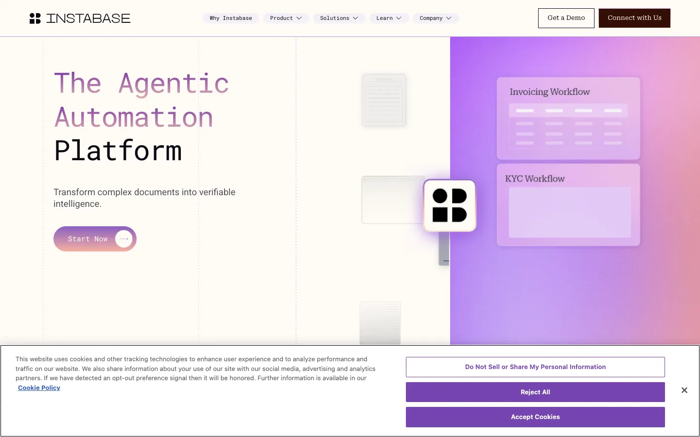 Screenshot of the instabase.com homepage