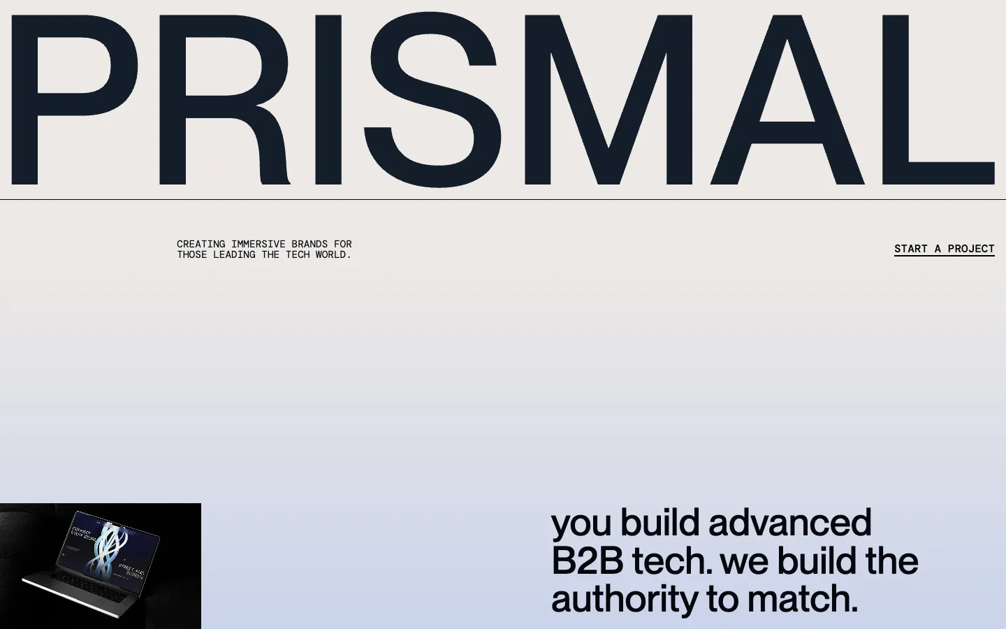 Screenshot of the Prismal.io homepage