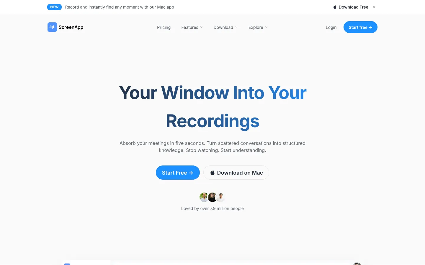Screenshot of the ScreenApp homepage