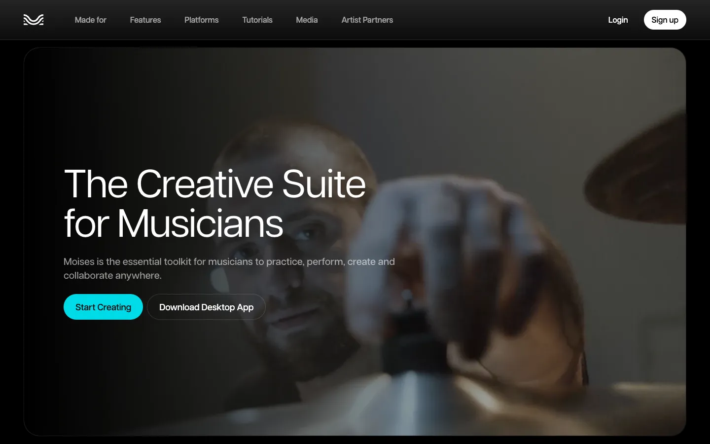 Screenshot of the Moises homepage