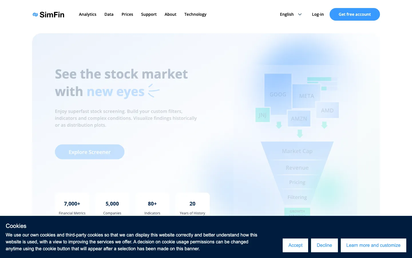 Screenshot of the SimFin homepage