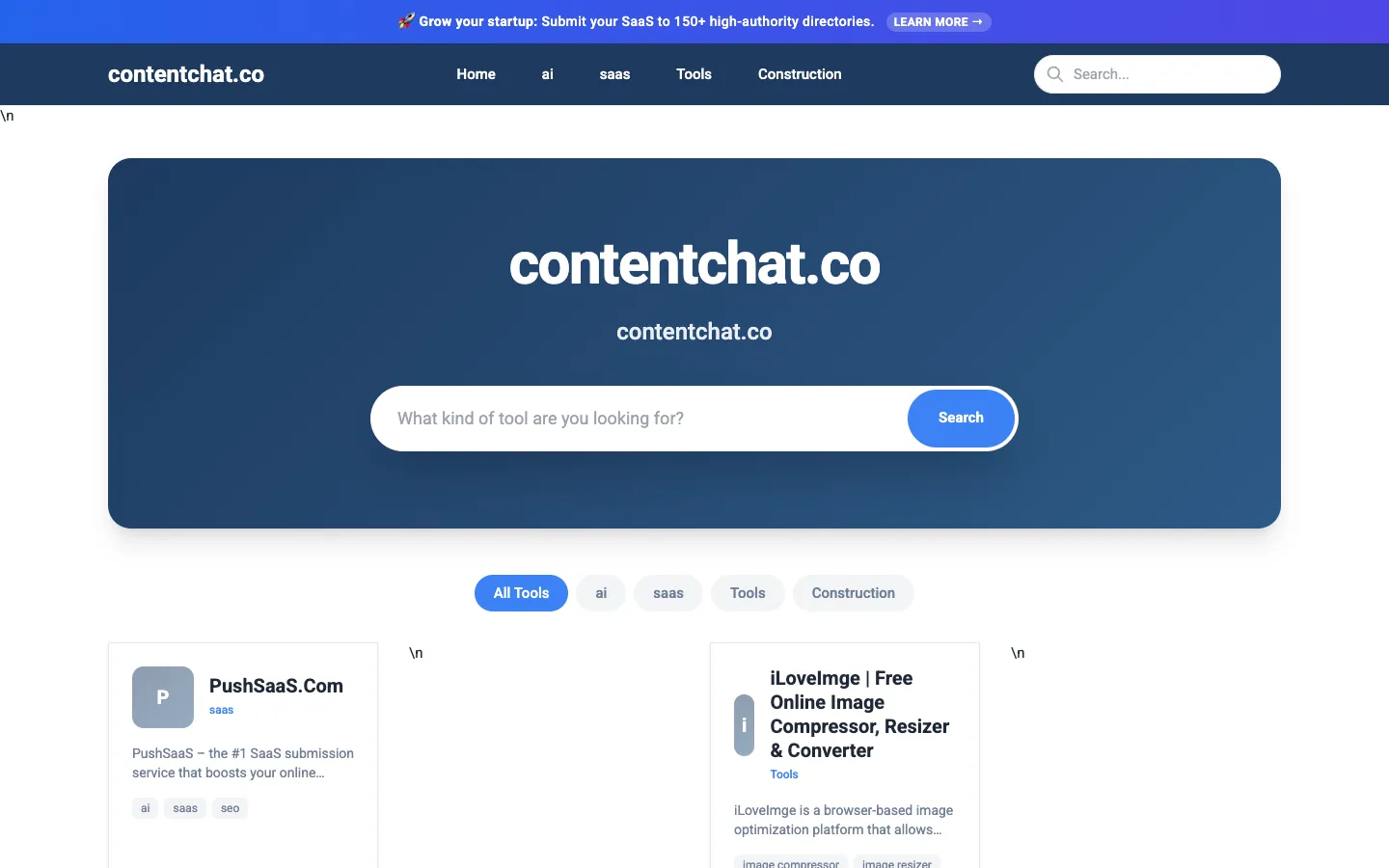 Screenshot of the ContentChat homepage
