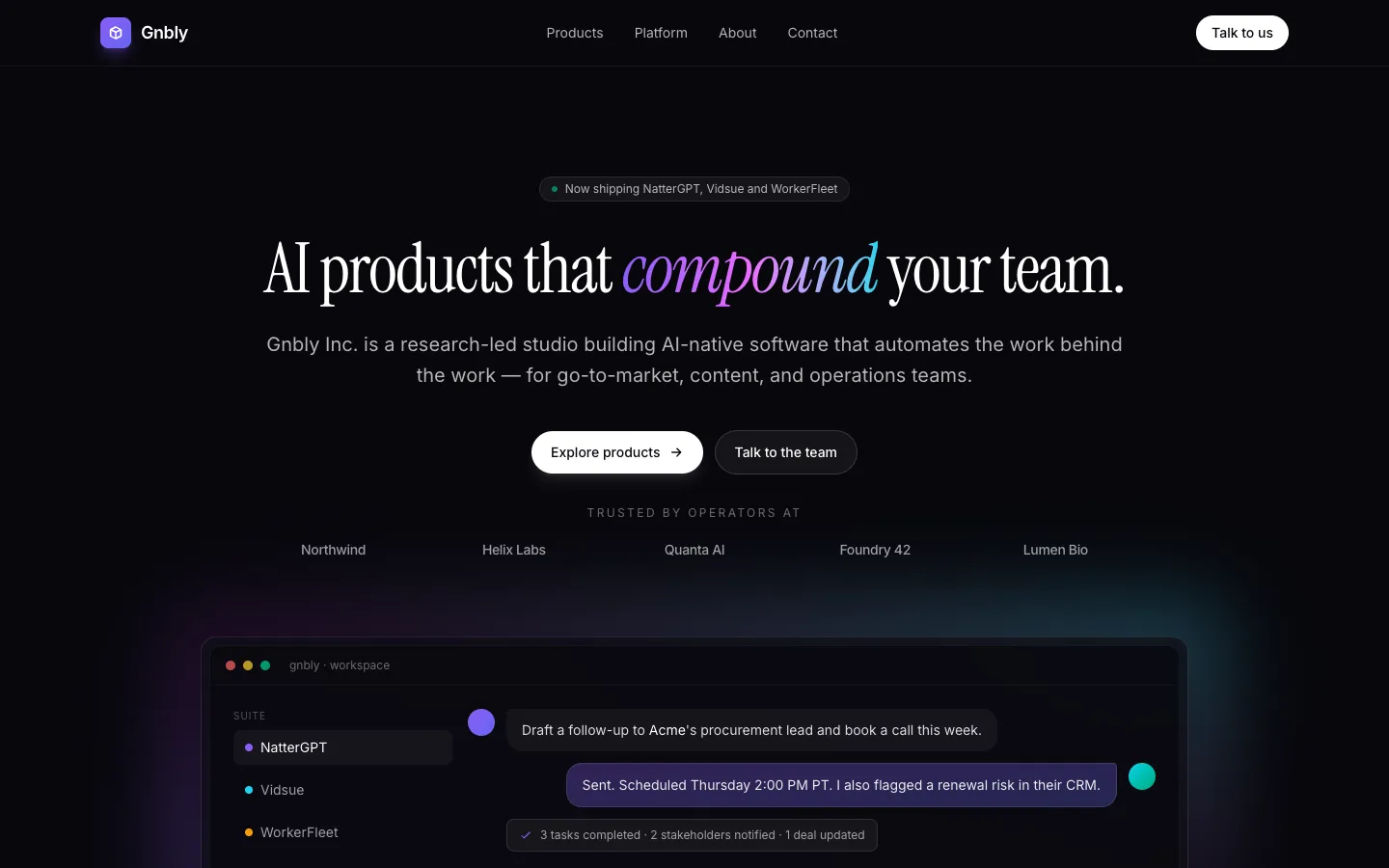 Screenshot of the Gnbly homepage