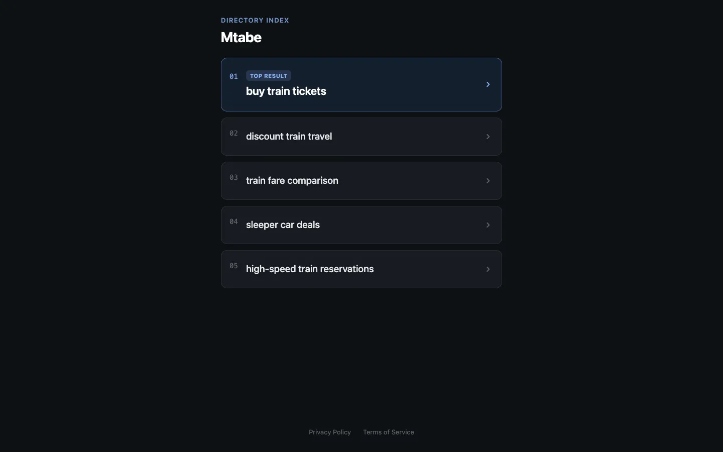 Screenshot of the Mtabe homepage