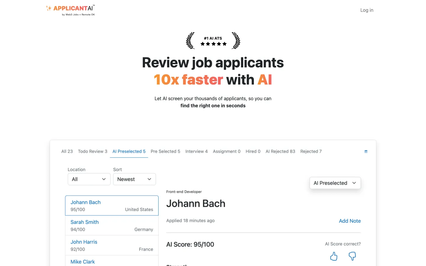 Screenshot of the ApplicantAI homepage