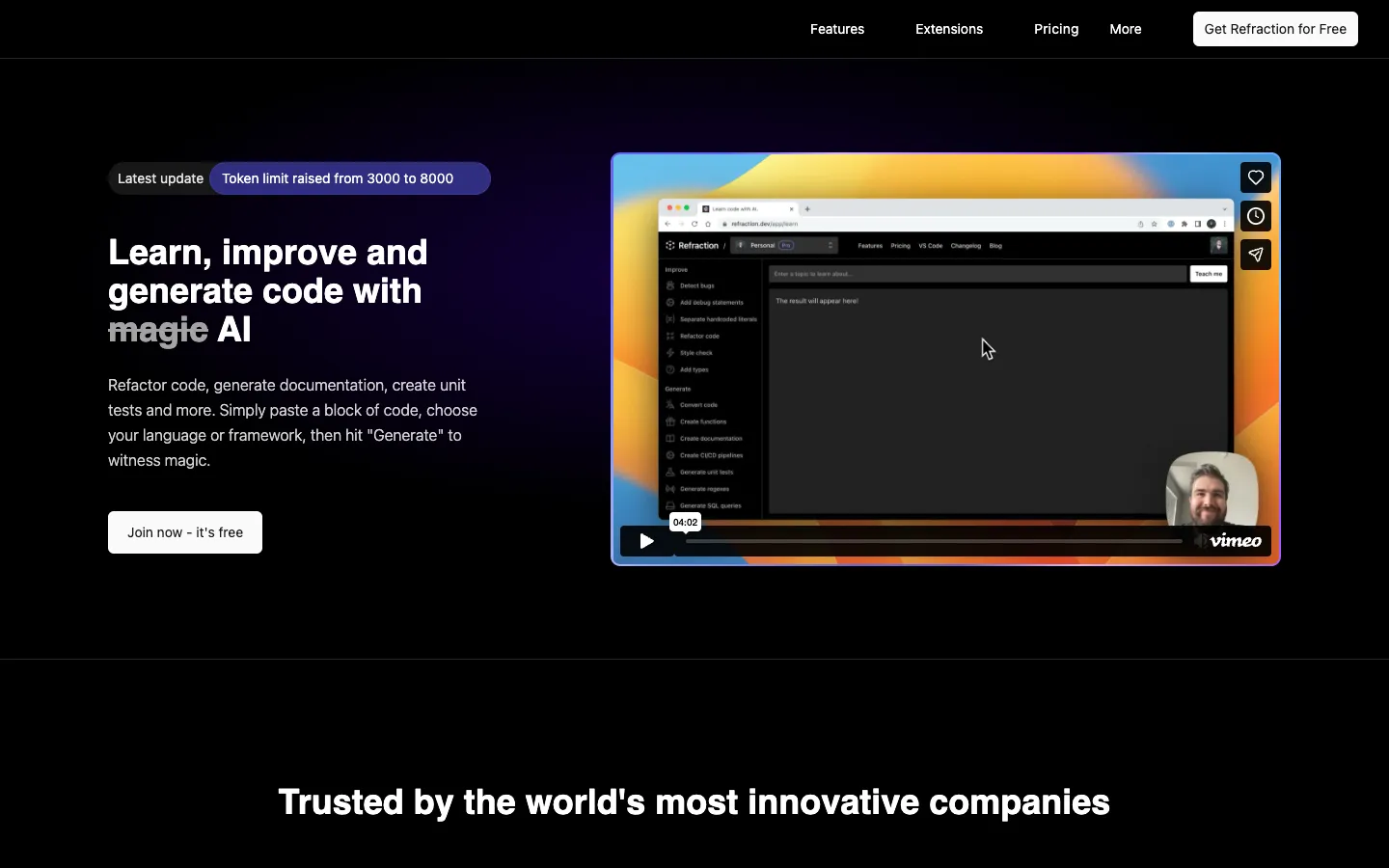 Screenshot of the Refraction homepage