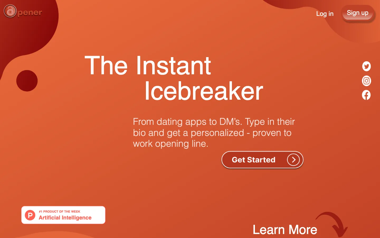 Screenshot of the Opener homepage