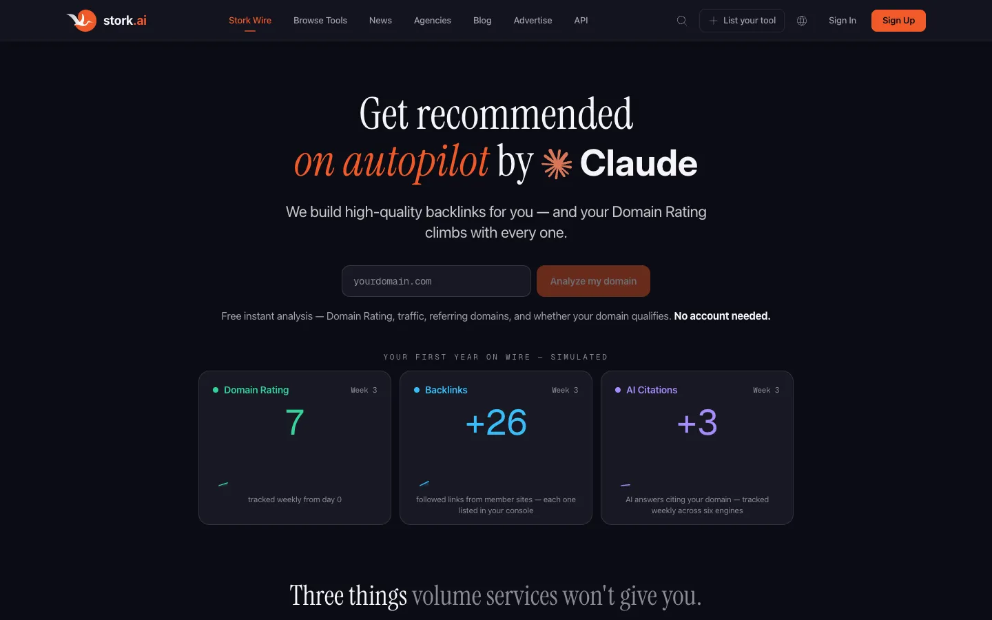 Screenshot of the Stork homepage