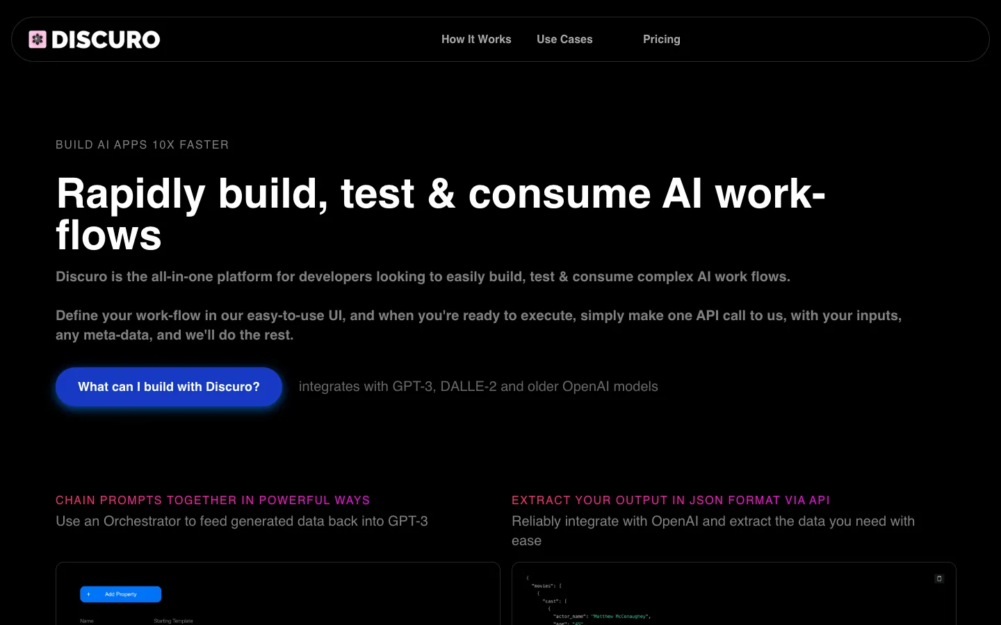 Screenshot of the DiscuroAI homepage