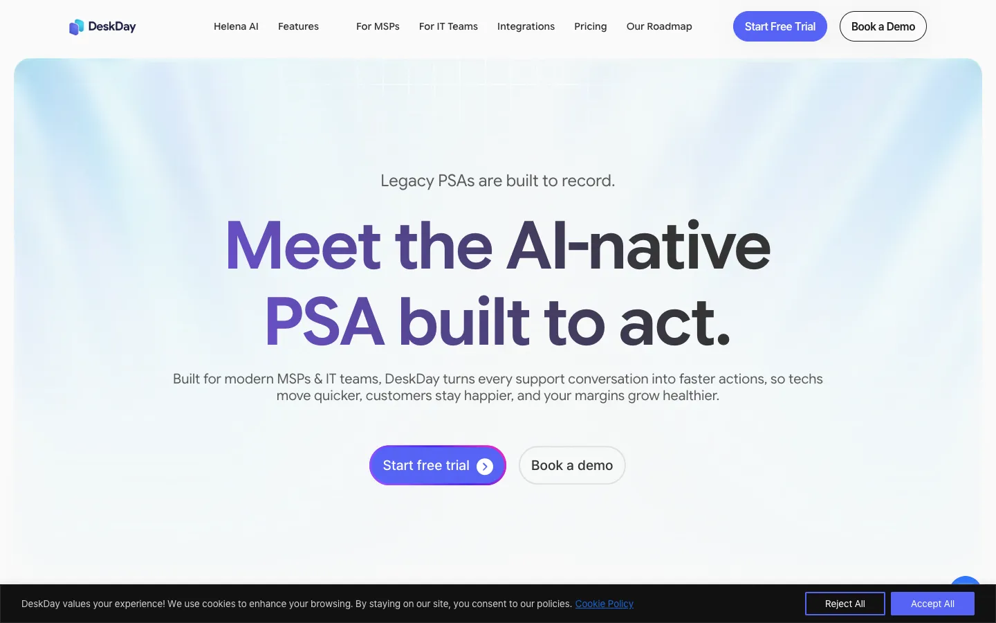 Screenshot of the DeskDay homepage
