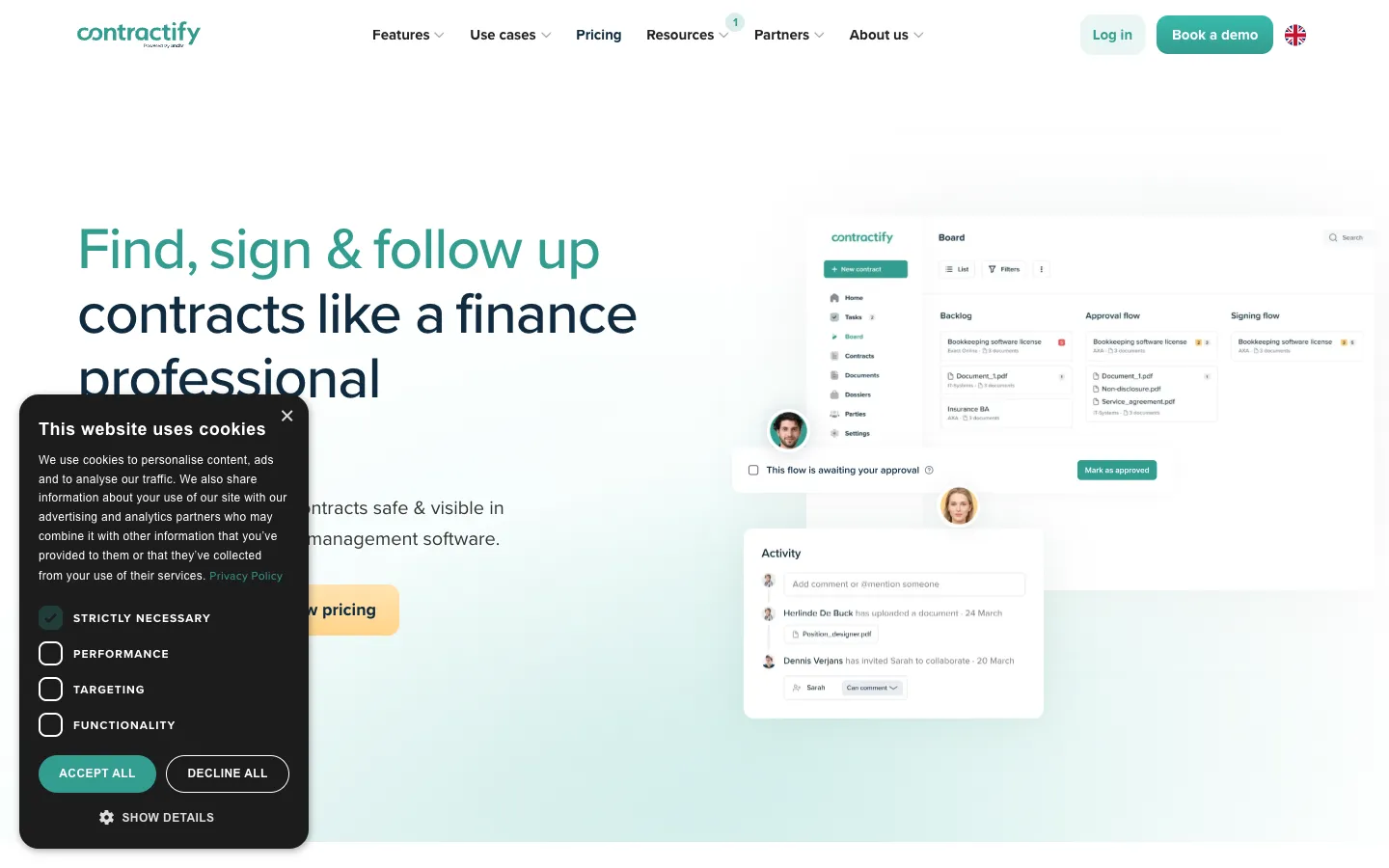 Screenshot of the Contractify homepage