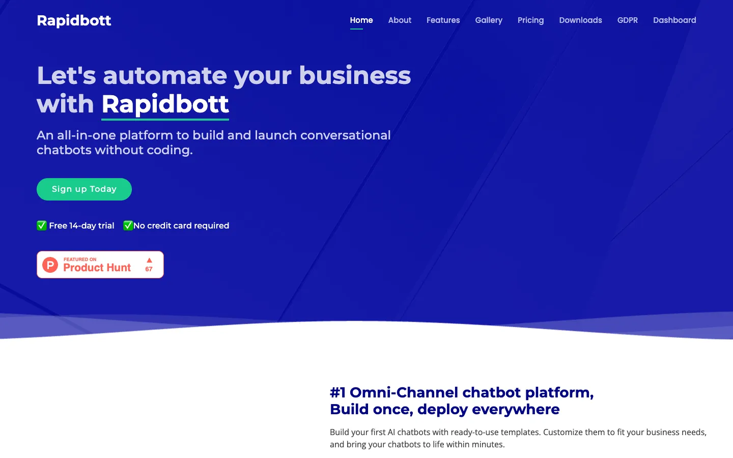 Screenshot of the Rapidbott homepage