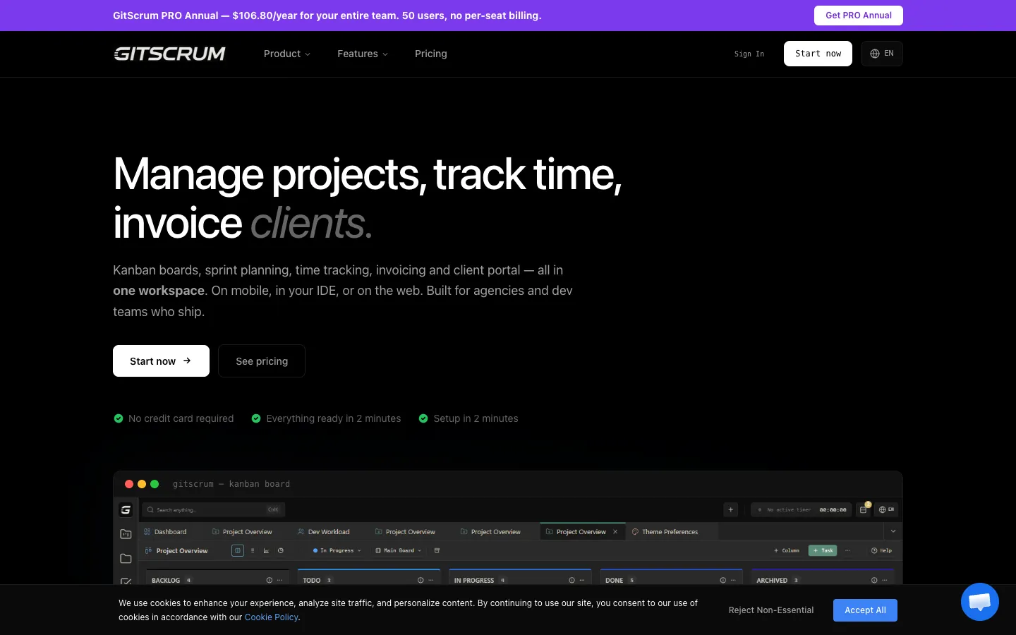 Screenshot of the GitScrum User Story AI homepage