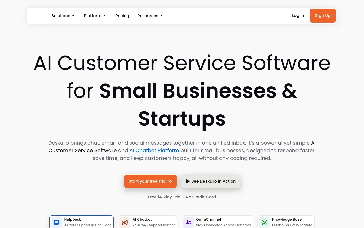 Screenshot of the Desku homepage