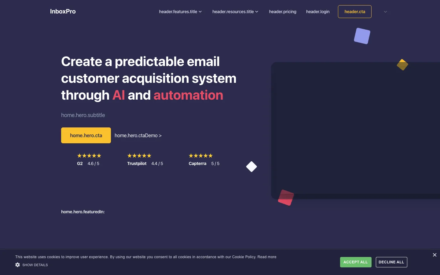Screenshot of the InboxPro homepage