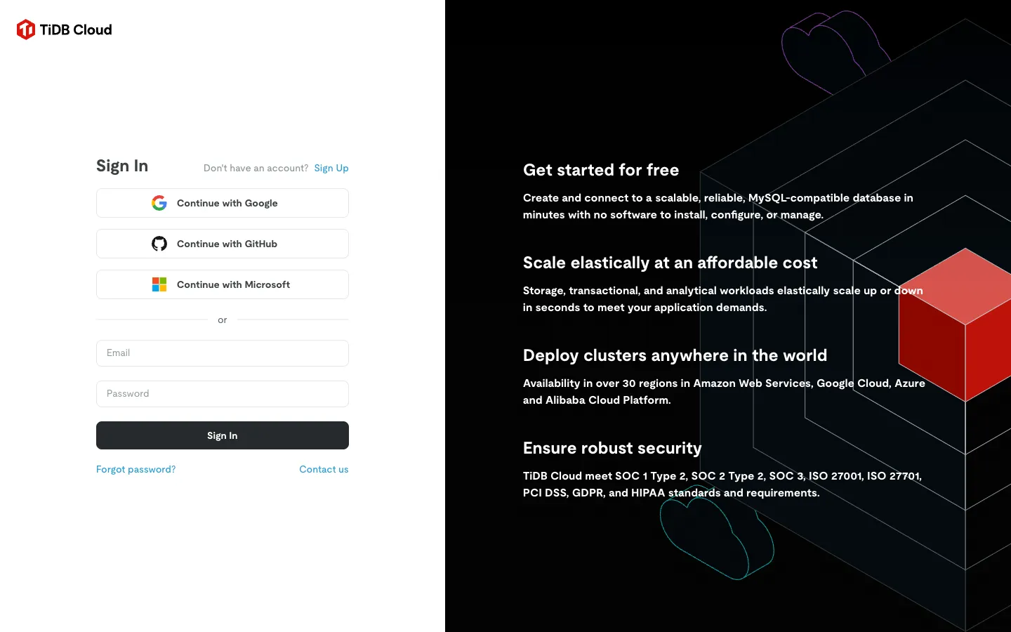 Screenshot of the Tidb homepage