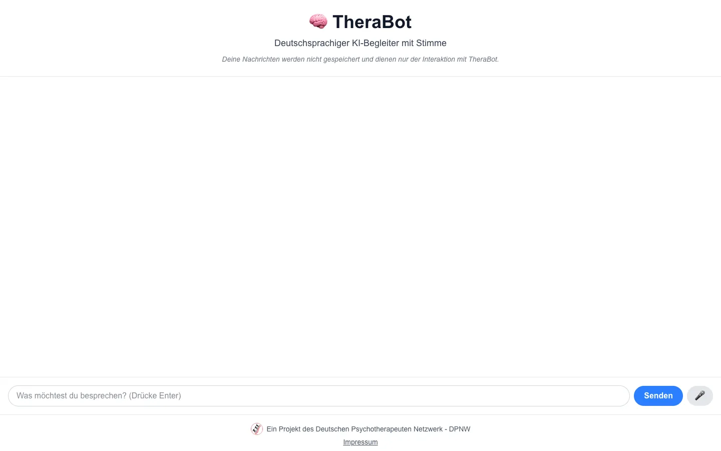 Screenshot of the Therabot homepage