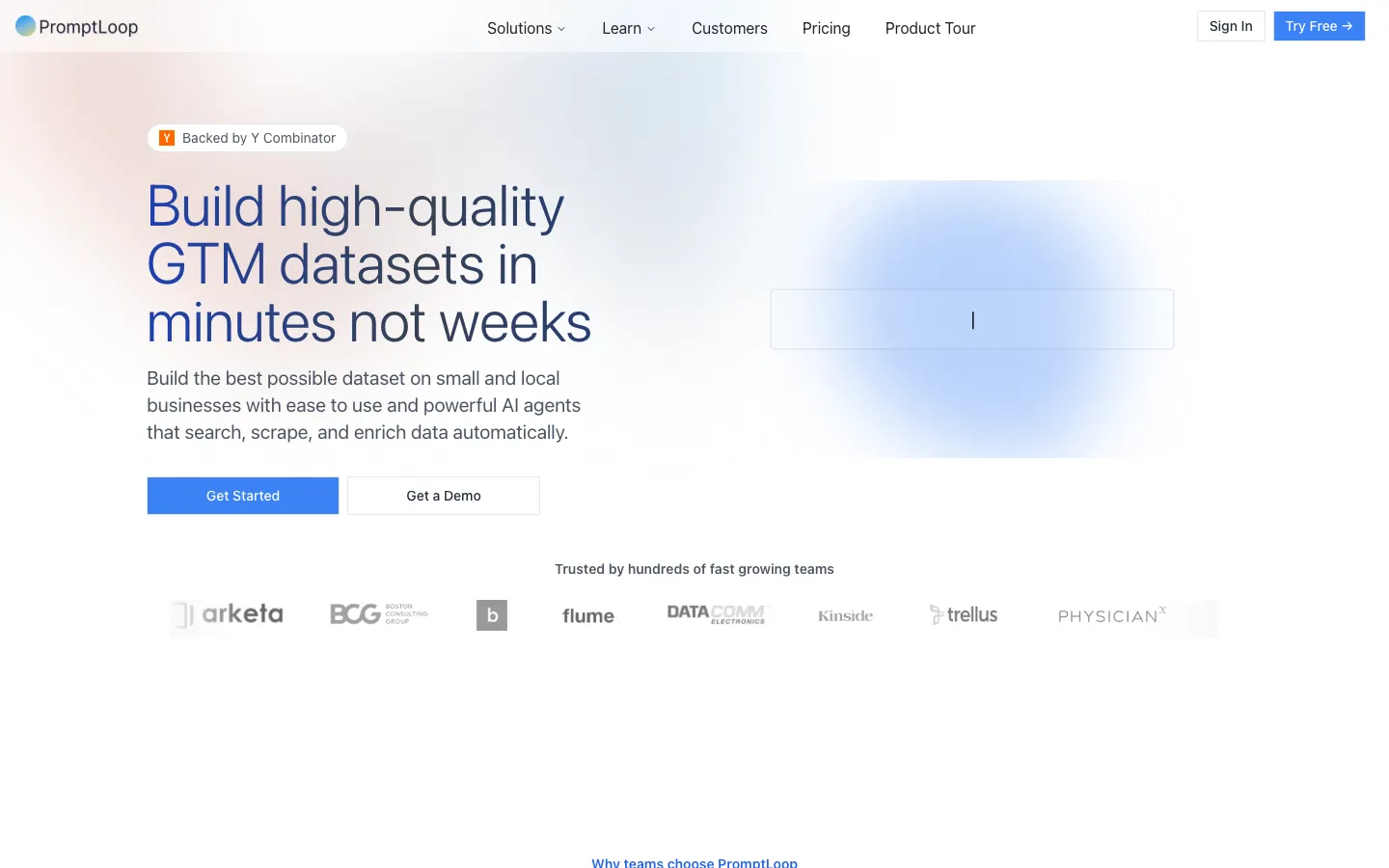 Screenshot of the PromptLoop homepage