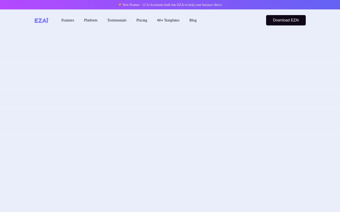 Screenshot of the EZAi AI homepage