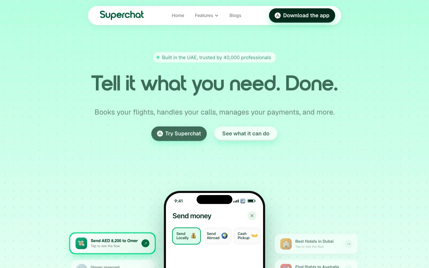 Screenshot of the SuperChat.ai homepage