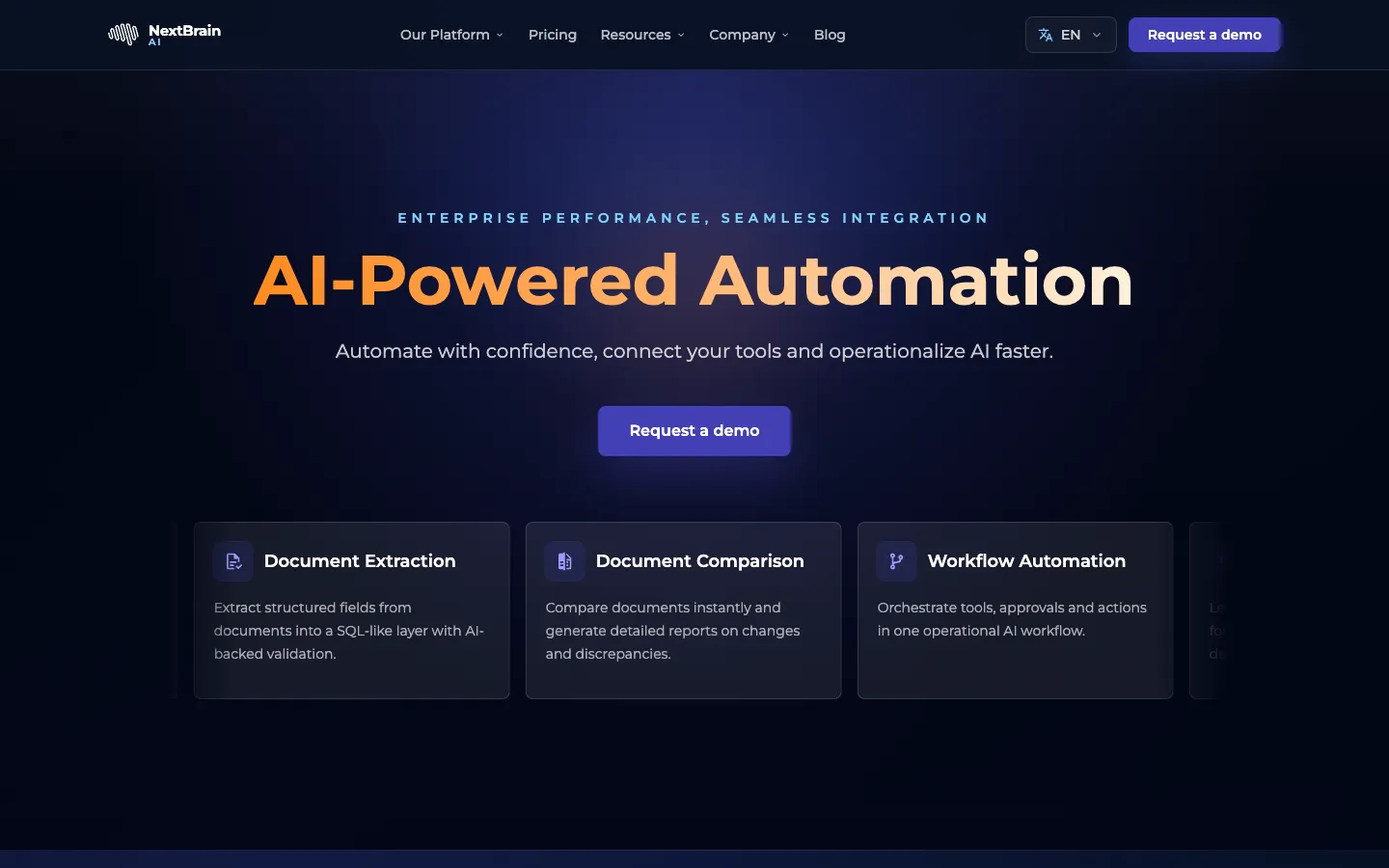 Screenshot of the NextBrain AI homepage