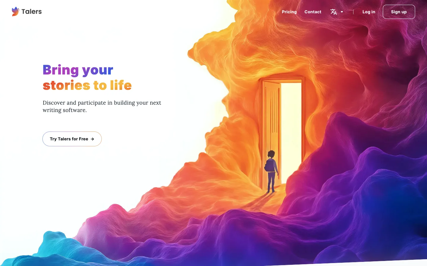 Screenshot of the Talers homepage