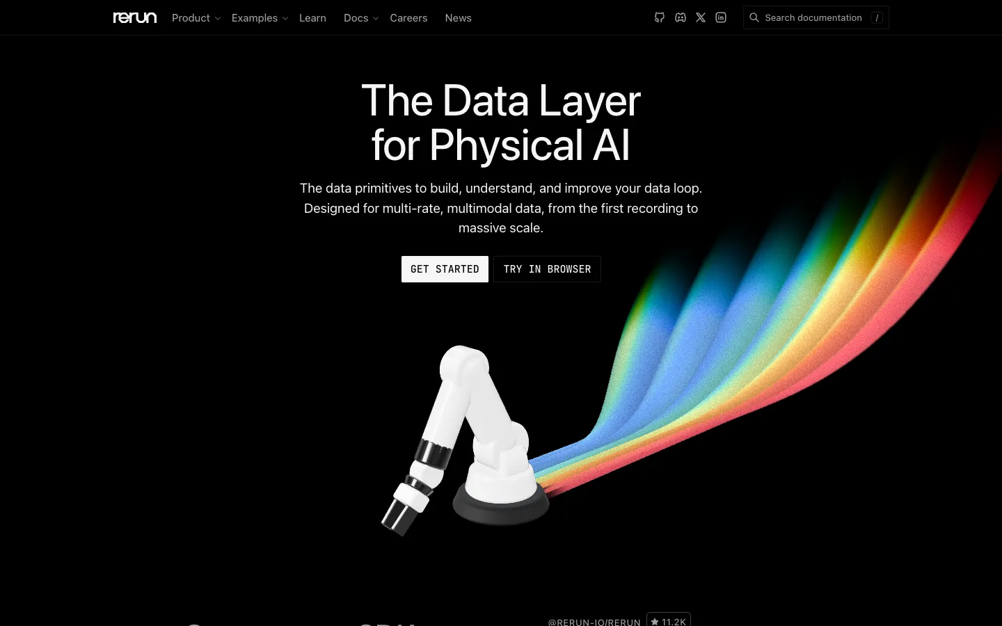 Screenshot of the Rerun homepage