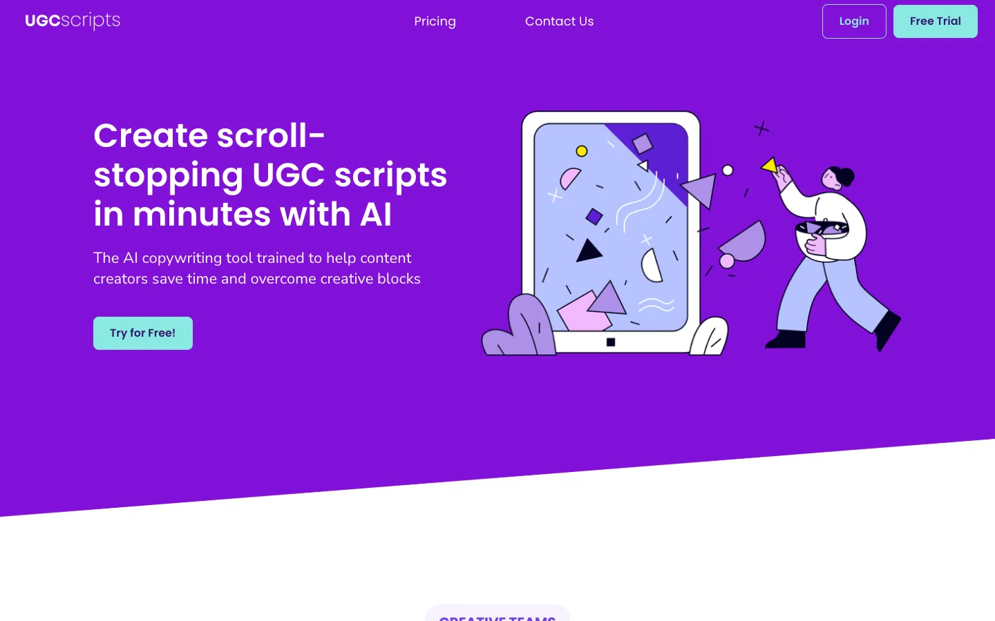 Screenshot of the UGC Scripts homepage