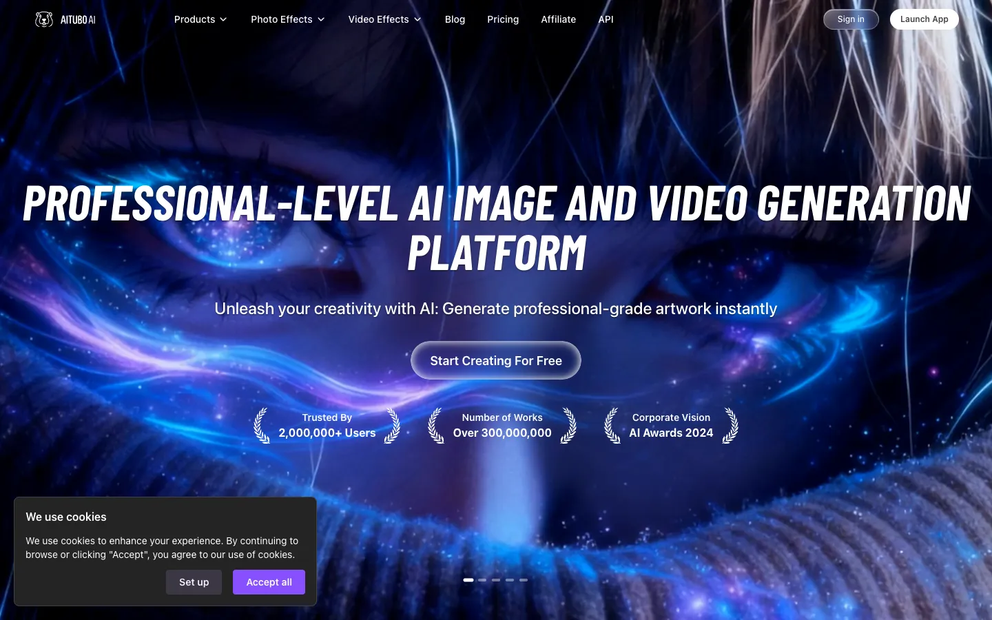 Screenshot of the Aitubo homepage