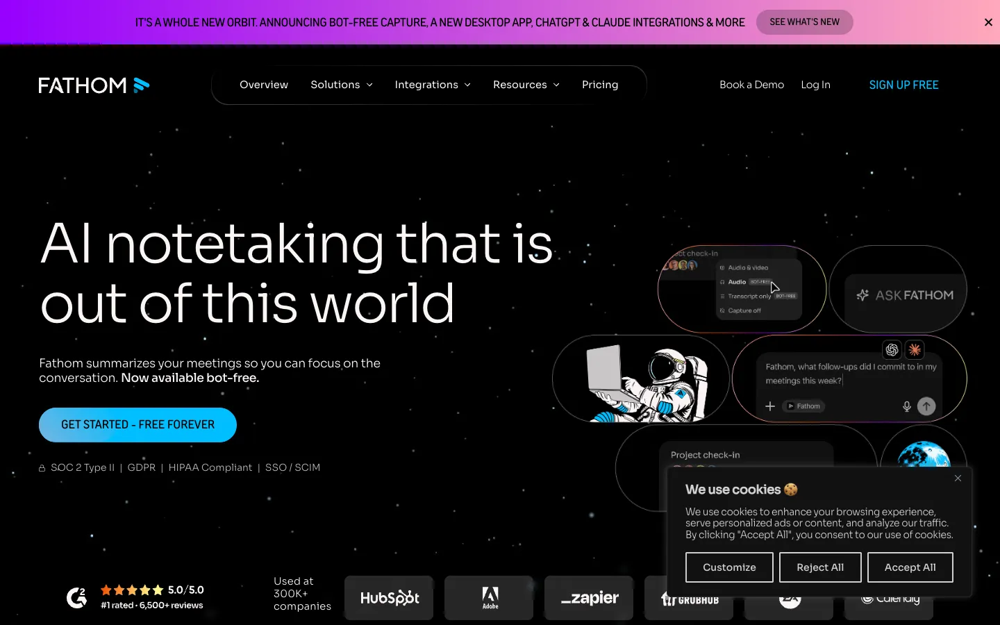 Screenshot of the Fathom 2.0 homepage