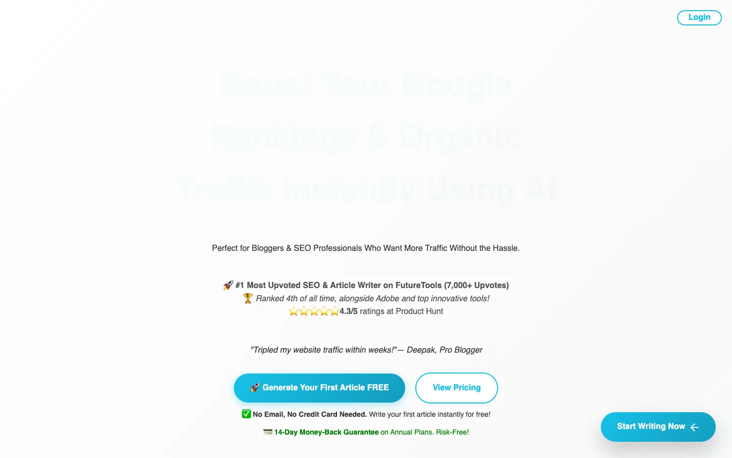 Screenshot of the AutoWrite homepage