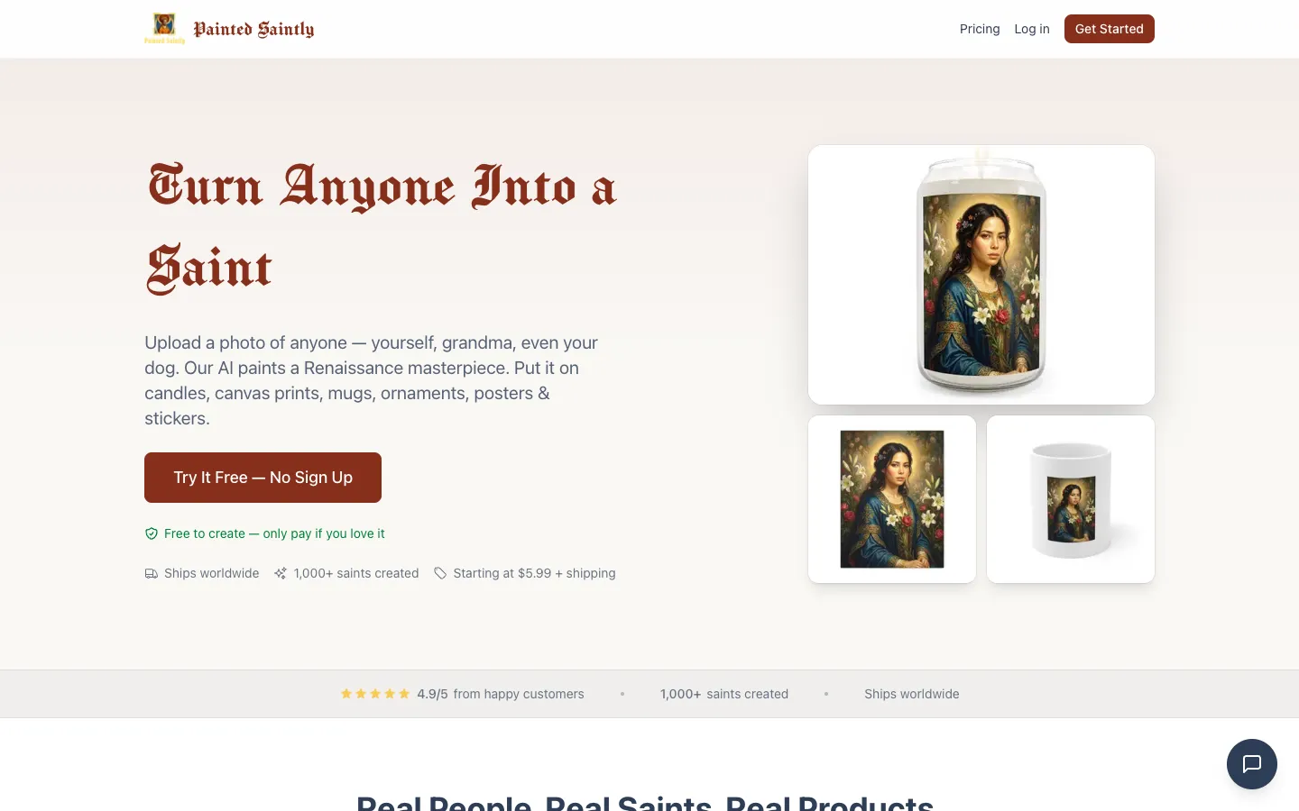 Screenshot of the Painted Saintly homepage