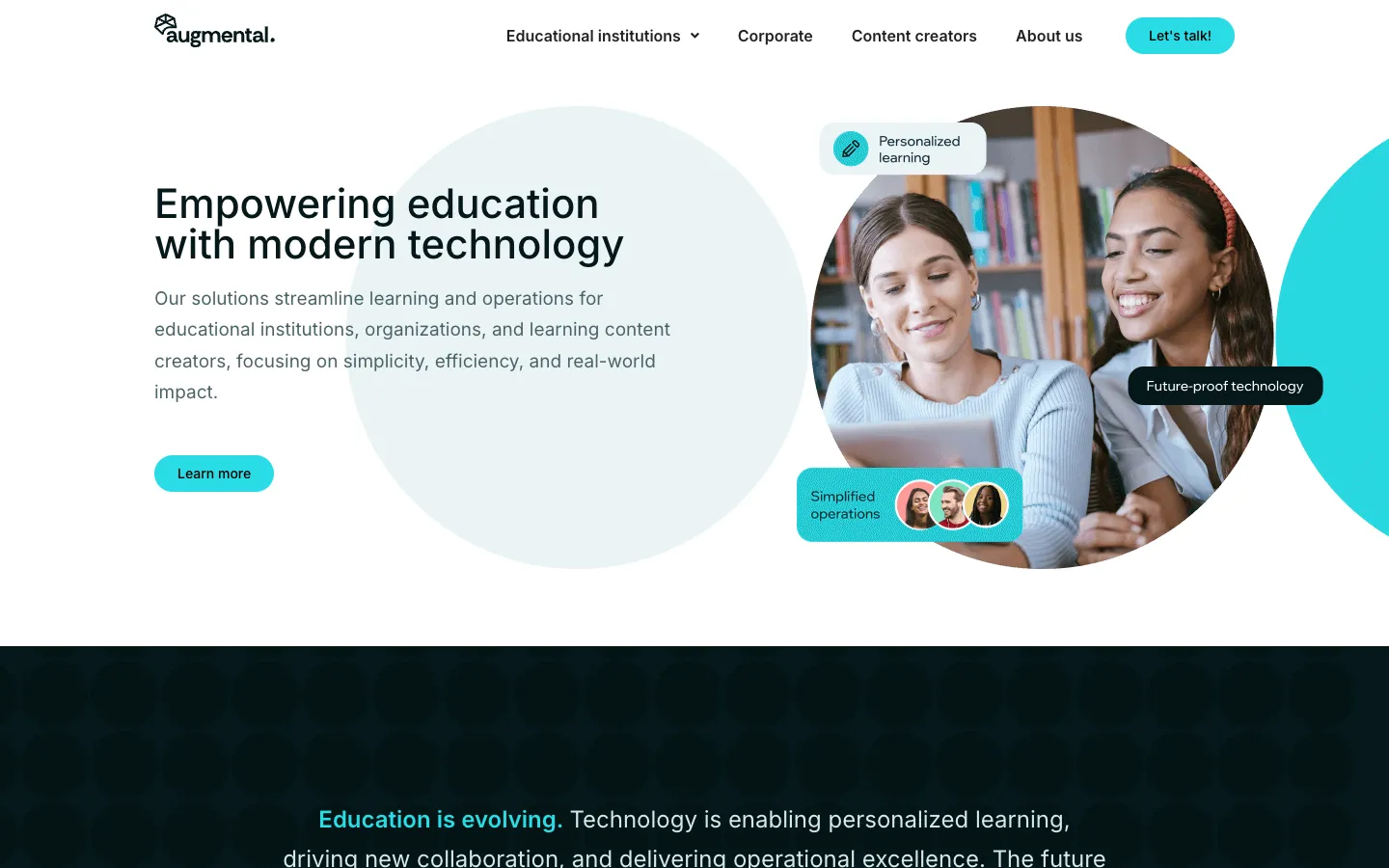 Screenshot of the Augmental learning homepage