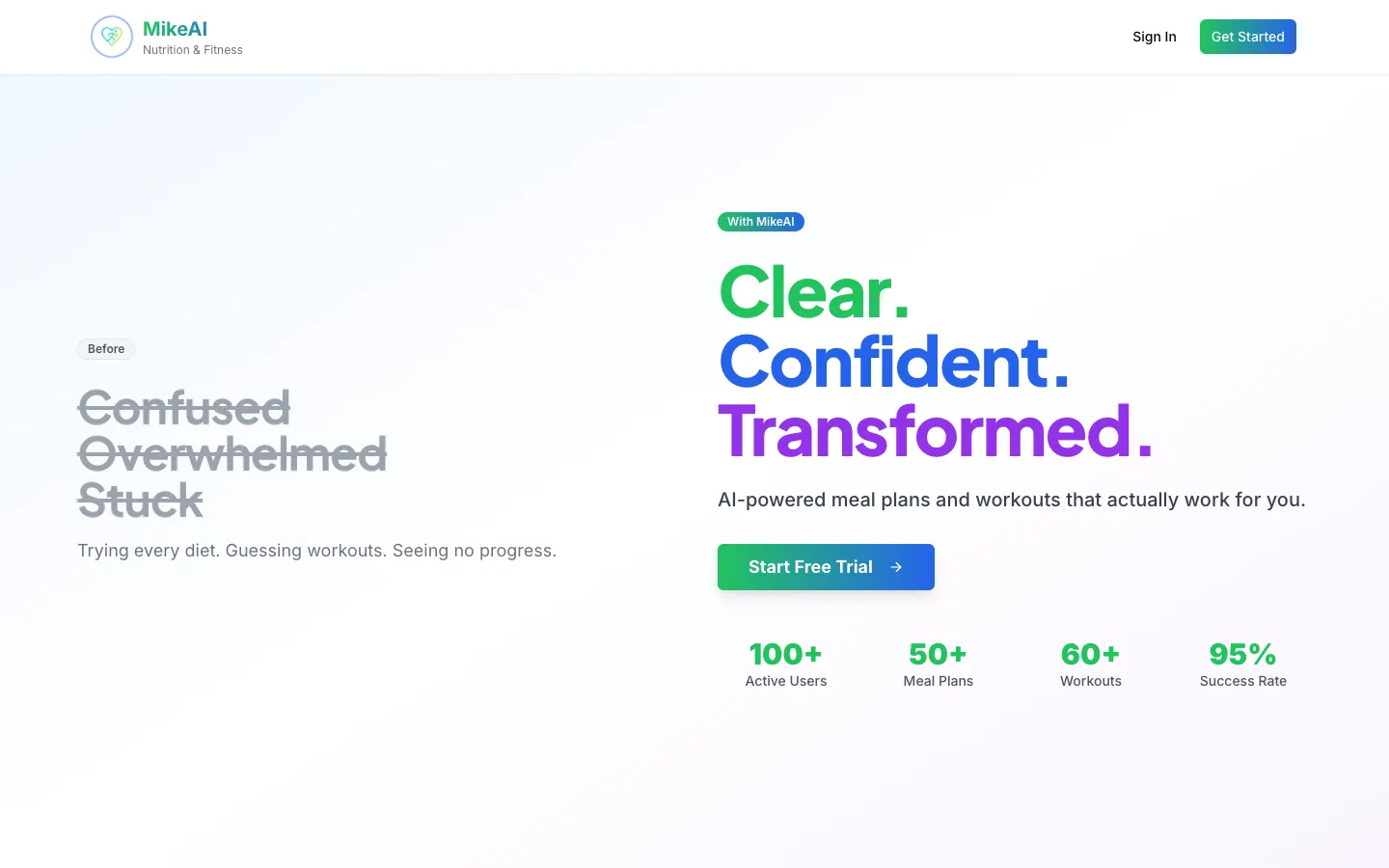 Screenshot of the MikeAI - Personalized AI Fitness Coach homepage