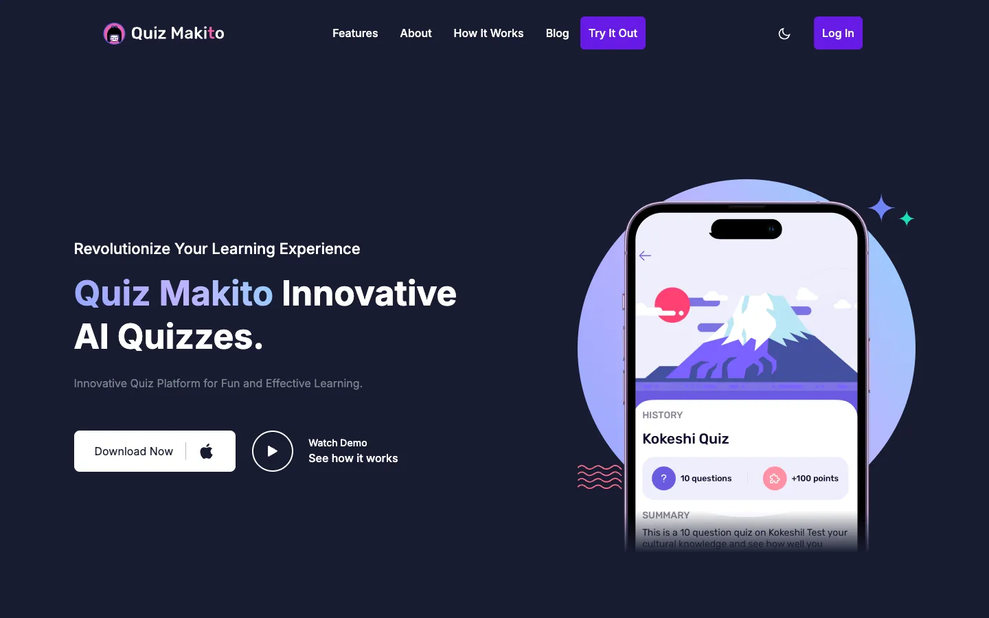 Screenshot of the Quiz Makito homepage